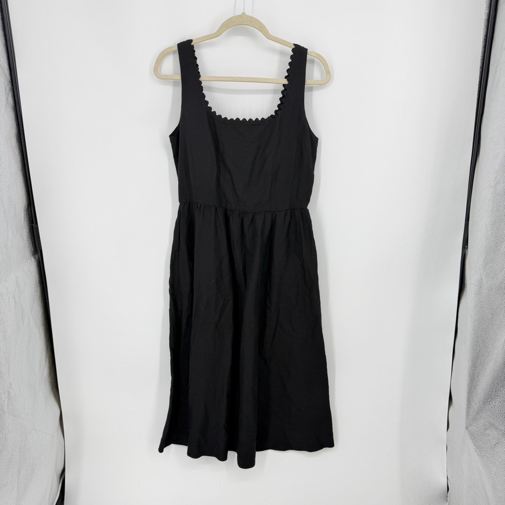 Ann Taylor black linen blend midi dress with scalloped detailing sz 6 sleeveless